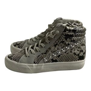 Steve Madden Gray Snake-Print High-Top Sneakers with Star Studs